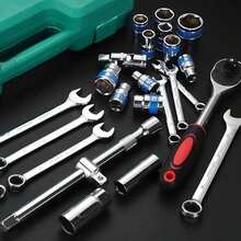 151/46 Stücke umfassendes Werkzeugsatz - 1/4", 3/8", 1/2" Tief- und Standardsteckschlüssel, Ratschenschlüsselsatz, S2 und CR-V Steckschlüssel, Kfz-Reparatur und Heimwerker-Set, inklusive Gabelschlüssel, Zubehör und Aufbewahrungsbox - zufällig - Übersicht 3