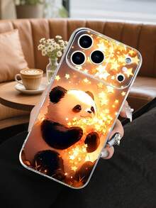 Funda de teléfono con diseño de oso panda y estrellas brillantes, estampado con panda sosteniendo luces doradas en un ambiente mágico, estilo encantador ideal para celebraciones festivas y uso diario, diseño de cuento romántico, funda transparente, resistente a golpes, alta transparencia, compatible con iPhone17/16/15/14/13/12/11/Plus/Pro/ProMax, compatible con Galaxy A34/A35/A54/A55, Galaxy S20/S21/S22/S23/S24/S25 Ultra/Plus, compatible con Moto/Galaxy/Redmi/Honor/OPPO - transparente - Ver 5