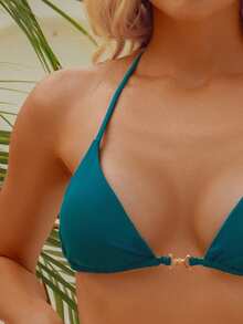 wohenmeili Conjunto de biquíni frente única para férias de verão feminino - Verde escuro - Ver 6