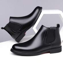 Men's Chelsea Boots, Casual Vintage Fashion Black Boots Slip On Vintage British Style All-Match Short Boots,New High-Top Motorcycle Boots, Versatile Casual Shoes, Korean Style, British Fashion Leather Shoes,Four Seasons - 黑色 - 查看 10