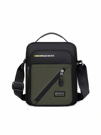 Herrryggsäck för fritidsbruk, ny moderiktig diagonal väska med en axelrem, enfärgat nylontyg, dragkedja, snygg axelväska