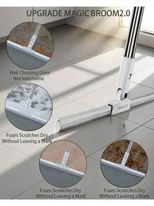 Multi Functional Silicone Scraper Broom, Used For Pet Hair Cleaning, Carpet/Hard Floor, Glass, Wall Scraping. It Is A Household And Commercial Multifunctional Cleaning Tool With A Retractable Stainless Steel Handle That Can Be Used While Standing. It Can Rotate The Head 180 ° And Is Very Suitable For Various Christmas Festivals - 1 - 查看 7