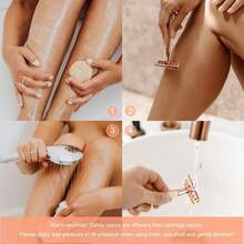 Rose Gold Double-Edge Razor With 10 Blades, Unisex, And Reusable For Home And Travel.