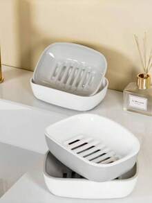 1个双层沥水皂碟，自动沥水，易于清洁，适用于浴室和厨房，高端家居卫生用品，厨房水槽配件，时尚浴室配件，现代皂托，易清洁材质，坚固耐用，实用浴室必备，自动沥水皂盒，家居必需品，浴室装饰爱好者的理想之选。 - 彩色 - 查看 4