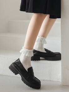 1pair/2pairs/3pairs/4pairs/5pairs Women Beige Mesh Lace Trim Cute Fashion Cosplay Thigh High Socks, All Season, Fall Socks