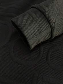 Men's Casual Sports Fashionable Hooded Plaid Jacquard Sweatshirt With Leather Label, Gift - Black - View 3