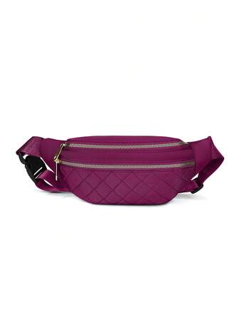 1pc New Solid Color Nylon Fabric Zipper Closure Water-Resistant Fashionable Casual Backpack, Multi-Pocket Unisex Waist Bag Suitable For Daily Commute, Cycling, Business