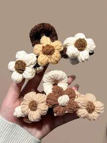 1pc Elegant Knitted Floral Hair Clip, High-Quality Hair Claw Suitable For Daily Wear, Casual, Party, Commute, Vacation, Face Washing, Makeup, Outfit Matching, Autumn/Winter Claw Clips Winter Hair Accessories Casual Hair Clutch Flower Hair Clip - Multicolor - View 9