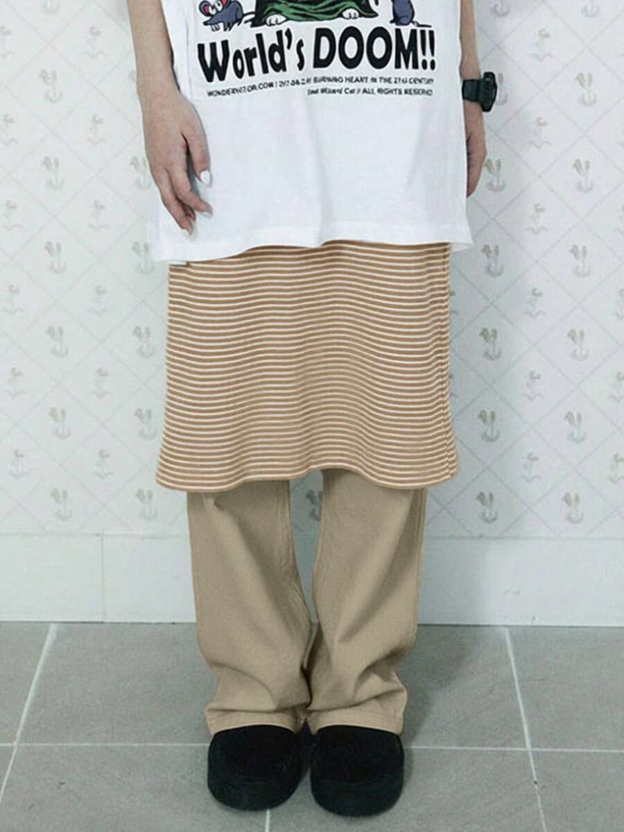 条纹二合一修身多功能塑形打底裤（女款） - 卡其色 - 查看 1