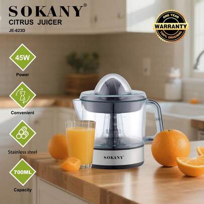  SOKANY623D Home Electric Juicer, 700ml Large Capacity, Dual-Direction Conical Juicing Head, 96% Super High Juice Yield, Automatic Pulp Separation And Collection, Bladeless Design, Suitable For Baby Nutrition Supplements/Fruit & Vegetable Juice/Milk Tea Shop/Juice Bar