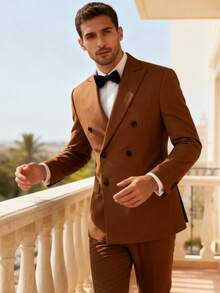 Men Suits 2 Piece Double Breasted Tuxedo Colored Formal Suits For Men - 駝色 - 查看 2