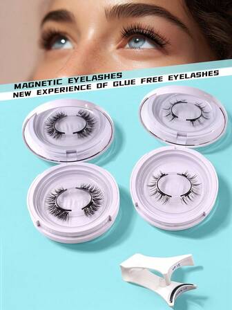 易贴磁性假睫毛套装 - 3D自然妆效，猫眼款式，可重复使用且无需胶水，舒适贴合，适合各种场合
