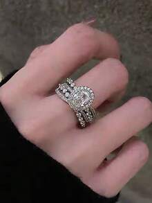 Bộ 5 nhẫn hở có thể điều chỉnh bằng đá Cubic Zirconia thời trang sang trọng, thích hợp cho trang phục hàng ngày, tiệc tùng, đám cưới, cô dâu - Bạc - Xem 9