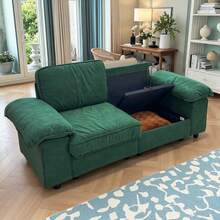 79" 2-Seater Velvet Storage Futon - Deep Seat Comfy Sofa With Pocket Coils, Space-Saving Loveseat For Small Homes/Apartment/Bedroom - màu xanh lá - Xem 3