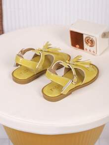 1 Pair Girls' Sandals, New Bowknot Princess Shoes, Elastic Band Design, Soft Bottom Casual Girls' Beach Shoes, Suitable For Summer Wear - Yellow - View 6