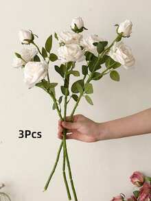 3支/1支复古风格人造玫瑰花，饰以仿真花，包含2朵花和1个花苞，情人节礼物 - 彩色 - 查看 16