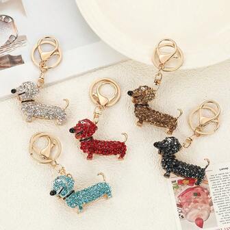 1 pieza Llavero de mujer de lujo y creativo, llavero de cristal con perro salchicha, accesorio de metal con strass, regalo personalizado con animal del zodiaco perro, accesorio de aleación de zinc, regalo de otoño