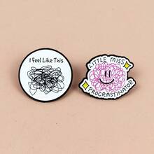 Creative Motivational Lettered Brooch, Simple Pink Line Smile Face Pin, Inspirational Badge,  & Versatile Accessory For Clothing & Bags - XZ4451-2 - 查看 3