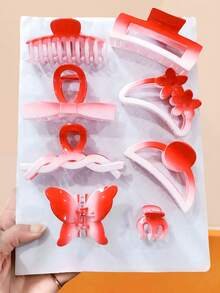 8pcs/Set Dreamy Pink Hair Claw Clips, Includes Flower, Butterfly, Minimalist Geometric Styles In Gradient And Solid Pink Tones, Soft And Attractive, Easy To Create Sweet Hairstyles - Suitable For Girls And Women, Essential For Daily Styling, All Seasons Fall Hair Accessories Autumn Hair Clips Fashion Hair Clutch Elegant Clips For Hair Winter For Vacation Outfits Woman - Multicolor - View 16