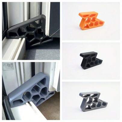 3pcs 3D Printed Door Window Balcony Door Stopper With Track Lock - Heavy Duty Door Wedge, Non-Slip Door Chock, Easy To Install/Remove, Indoor/Outdoor Use - Suitable For Sliding Doors, Balcony, Patio, Office - (Orange/Grey/Black), Door Stopper, Patio Safety, Unique Geometric Design, Durable Plastic Material, Firm Grip, Sturdy Structure, Home Safety