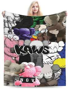 Kawss Kawaii Kaw Blanket The Ultimate Anime Fan Gift - Luxuriously Soft Flannel Blanket, Cartoon Printed Throw For Home, Camping, Travel, Perfect For Christmas & Birthdays - màu đen - Xem 3