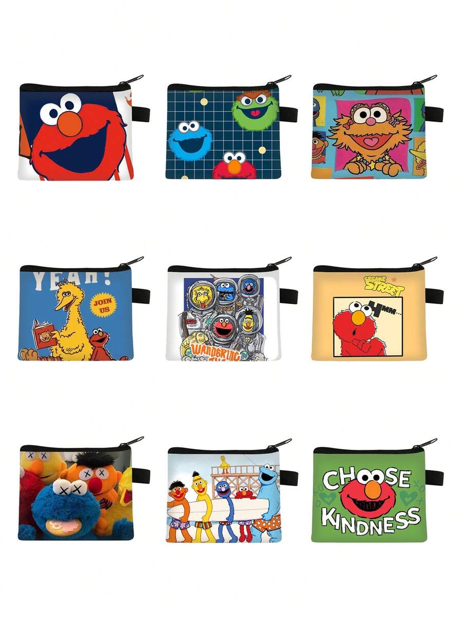 Sesame Street Cartoon Coin Purse, Portable Card Holder, Fashion Small Storage Bag, Can Hold Lipstick, Makeup Brushes, Skincare, Phone, Coins, Small Items, Suitable For Home, Gifts, Vacation And Holidays (Halloween, Christmas) And Multi-Purpose Use