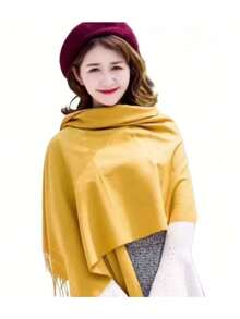 Thick Long Shawl/Blanket, 280g - Mustard - View 2