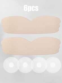 6 pièces Ruban adhésif invisible en silicone pour soulever la poitrine - Rehausseur de buste en une pièce + cache-mamelons ronds, convient pour robe de mariée, débardeur, sport et fitness, ensemble de ruban adhésif pour buste imperméable et anti-transpiration - Multicolore - Voir 9