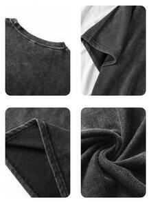 Women's Summer Wear Featuring A Two-Skull Print With Embracing And Kissing Patterns, A Round Neck, Short Sleeve, Simple, Casual, Everyday Washed T-Shirt; A Print Of Undying Love; A Print Of Burning Flames; And A Print Of Stars. - Black - View 6