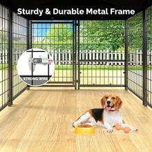 2PCS Outdoor Dog Kennel Outside Run With Doggy Door&Waterproof Roof - 4x4x4.6FT Large Dog Kennels Pens Outside For Small/Medium Dogs - Heavy Duty Cage Yard (Can Connect To Your Dog House) - một màu - Xem 5