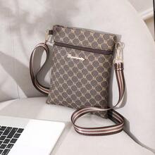 Unisex Fashion Polka Dot Print Crossbody Bag, Multifunctional Travel Bag With Adjustable Shoulder Strap, Phone And Coin Pouch - Coffee - View 4