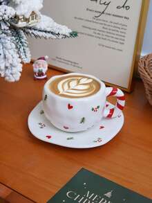 CMYD Studio 1 szt. 280 ml Oryginalny styl nordycki Ręcznie robiony ceramiczny zestaw filiżanek do kawy i spodków, wielokolorowa kratka, serce, chmura, kwiatowy wzór, nadaje się do popołudniowej herbaty, mleka, latte, talerzy deserowych - świetny prezent