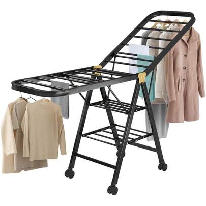 Clothes Drying Rack,Folding Adjustable Clothes Airer,3-Tier Clothes Rack Free-Stand,Indoor Outdoor Clothes Rack With 4 Universal Wheels