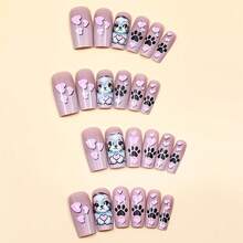 24 Cute Cartoon Dog Heart-Shaped And Square Nail Stickers With Jelly Gel And Nail File. - Nhiều màu - Xem 5