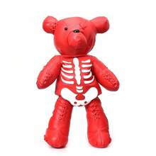 Skeleton Bear Backpack, Gothic Teddy Plush Daypack - Đỏ - Xem 2