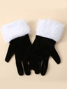 1 Pair Women's Short White Fringed Thick Velvet Gloves, Warm Winter Gloves For Holiday Parties, Stage Performances, Cosplay, Formal Events
