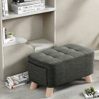 Modern Ottoman Footstool With Wooden Legs 40 X 28 X 28 Cm Fabric Wooden Frame 150 Kg Capacity A265 Black
