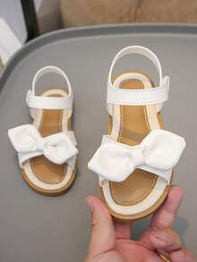 Hot Selling! New Girls' White Bow Sandals With Oversized Sweet 3D Bow Decor, Super Soft, Anti-Slip, Breathable, Children's Summer Princess Style Sandals, Comfortable Indoor And Outdoor Beach/Vacation Shoes