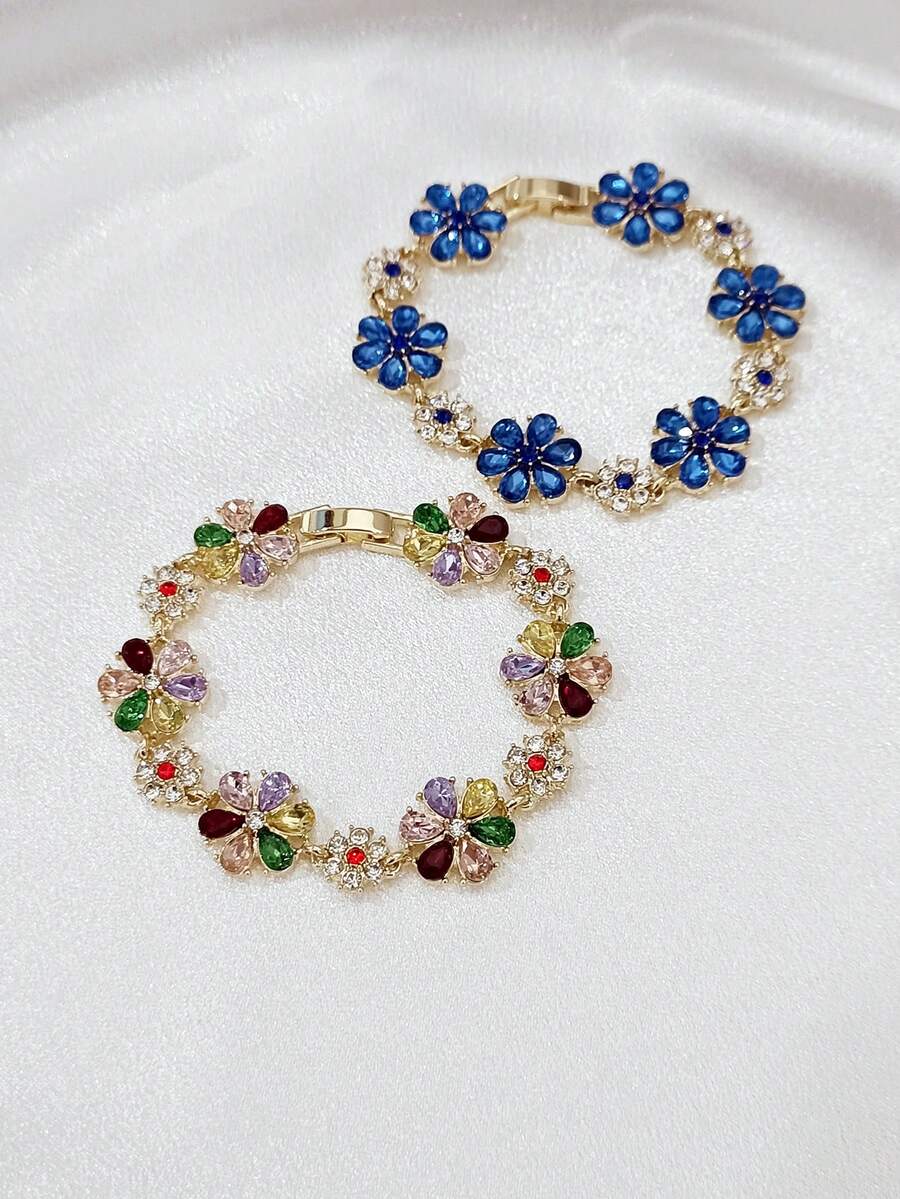 LADYCOCO 2件套奢华彩色镶嵌手链，女士珠宝礼品