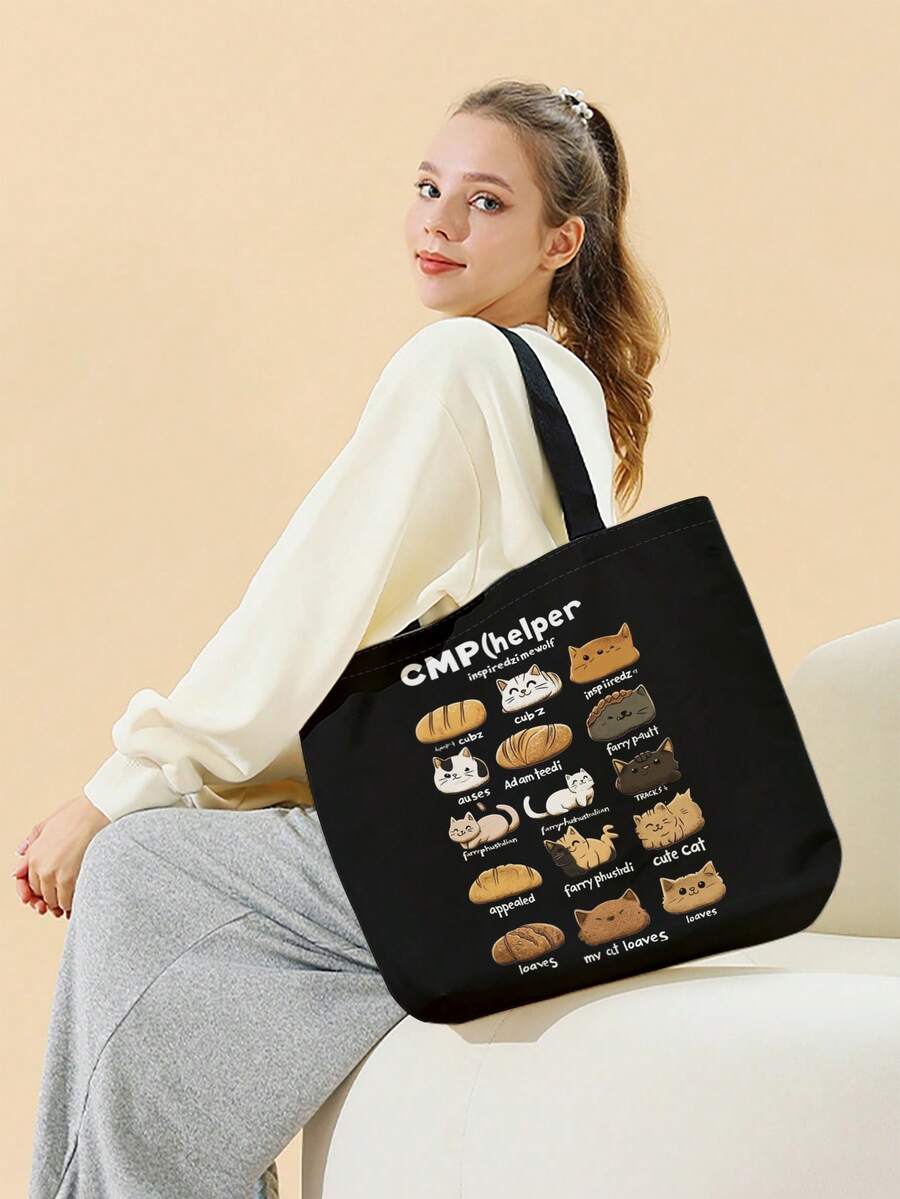 Túi xách đeo vai in họa tiết mèo hai mặt Túi xách in hình Túi du lịch đi biển thông thường Túi mua sắm đeo vai có thể tái sử dụng dung tích lớn Túi đeo vai thông thường dành cho nữ Túi xách Túi vải canvas dung tích lớn Túi xách đi biển Túi mua sắm Túi đeo vai tạp hóa in hình dành cho nữ - Nhiều màu - Xem 1