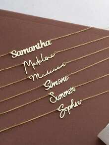 Custom Shiny Frosted Name Necklace Women Personalized Charm Classic Letter Clavicle Necklace Stainless Steel Gold Cursive Name Handmade Pendant Nameplate Jewelry Christmas New Year Gift For Girlfriend Lover - Gold 1 - View 7