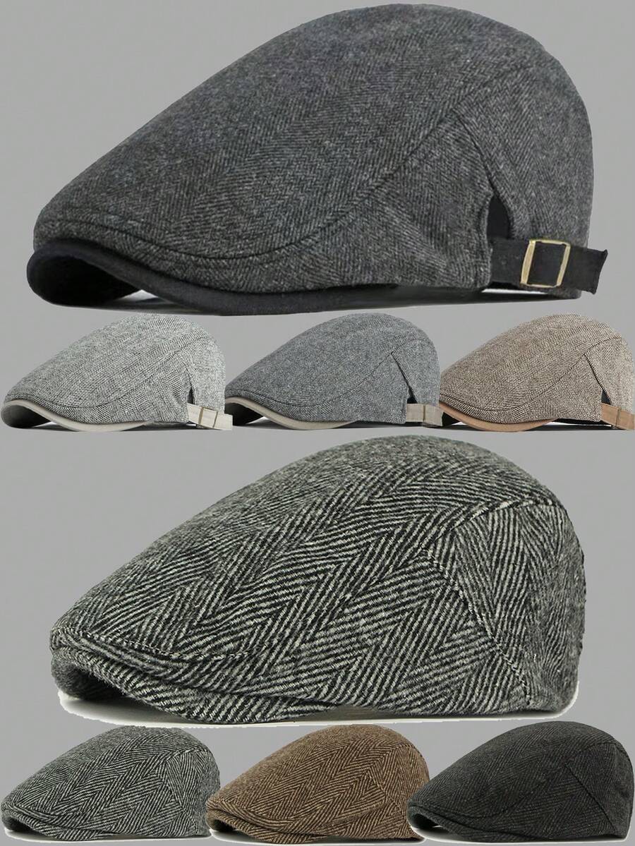 Winter Classic Beret Warm Newsboy Cap Plaid Forward Hat - Multicolor - View 1