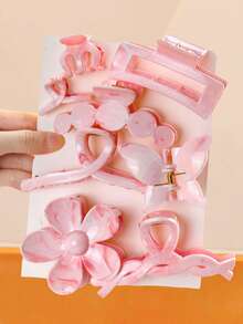 8pcs/Set Dreamy Pink Gradient & Solid Color Hair Claw Clips, Includes Floral, Butterfly, Geometric Designs, Suitable For Girls And Women, Essential For Daily Hairstyles, All Seasons, Random Assortment Summer Outfits Hair Clips Beach Accessories - Multicolor - View 21