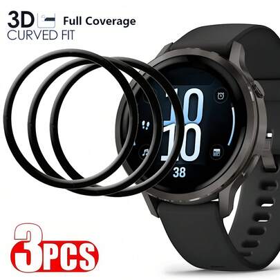 3 st. Garmin för Venu 4 45 mm/41 mm 3D-böjt skärmskydd, ultraklar heltäckande skyddsfilm, kant-till-kant-täckning, sömlös passform, reptåligt material, hållbar tunn film, skärmskydd, smartklocka-film, teknikentusiaster