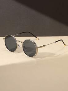 1pc Metal Round Women Fashion Glasses For Tropical Beach Vacay Outdoor Travel Shopping Street-Photography Accessories