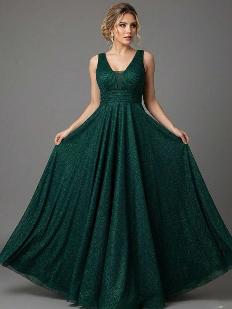 Bridesmaid Dress Graduation Parties Braided On The Bust NLD With Luxurious Shine Sleeveless Olive Marsala Serenity Blue Pink Lilac - 墨綠色 - 查看 1
