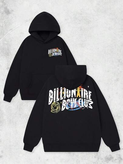 Men's Oversized Hoodie, Billionaire Boys Club Space Astronaut Graphic, Retro Streetwear Style, 250g Soft, Autumn Street Fashion Hooded Sweatshirt