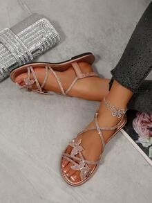 Giày sandal đế bằng, hở mũi, dây chun, kiểu dáng đơn giản, thoải mái, phù hợp với mùa hè dành cho nữ - Rượu sâm banh - Xem 4