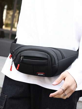 1 st ny enfärgad nylontyg dragkedja vattenavvisande trendig casual ryggsäck, multi-fack unisex midjeväska lämplig för daglig pendling, cykling, business