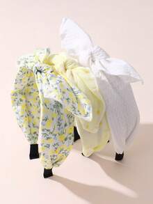 Bộ 3 phụ kiện tóc đơn giản in hình hoa cúc cho nữ, băng đô màu trắng ngà, băng đô tai thỏ, băng đô vải thắt nút, phù hợp cho sử dụng hàng ngày, đi nghỉ mát, đi chơi, phụ kiện nơ, phụ kiện màu vàng, phụ kiện tóc, phụ kiện đội đầu - Màu vàng - Xem 5